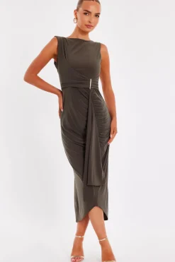Quiz Olive Wrap Midaxi Dress Discount