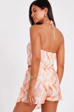 Quiz Orange Abstract Wrap Front Skort Clearance