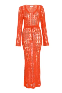 Quiz Crochet Maxi Dress Orange Hot