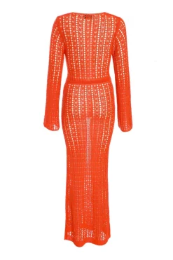 Quiz Crochet Maxi Dress Orange Hot