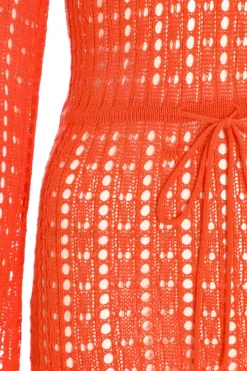 Quiz Crochet Maxi Dress Orange Hot
