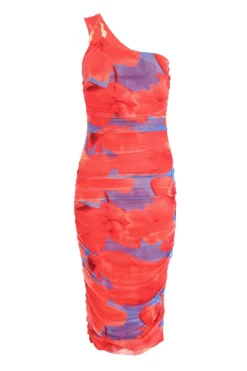 Quiz Orange Floral Mesh Bodycon Midi Dress New