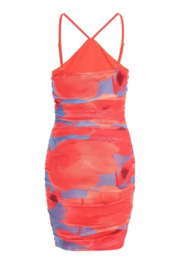 Quiz Orange Floral Mesh Bodycon Mini Dress Clearance