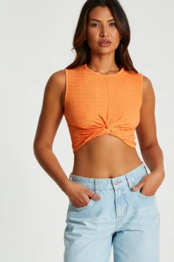Quiz Orange Knot Front Crop Top Best