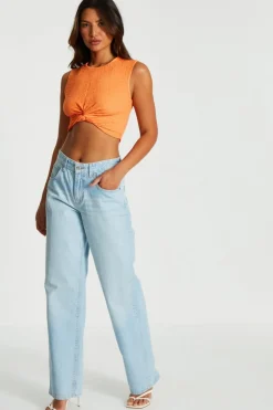 Quiz Orange Knot Front Crop Top Best