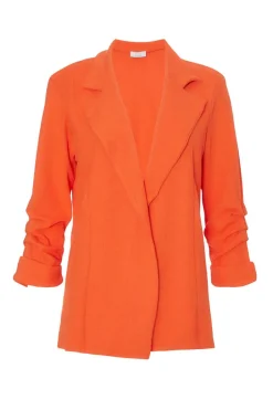Quiz Textured Ruched Sleeve Blazer Orange Outlet