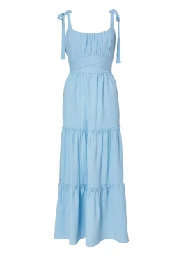 Quiz Crinkle Midaxi Dress Pale Blue Clearance