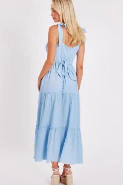 Quiz Crinkle Midaxi Dress Pale Blue Clearance