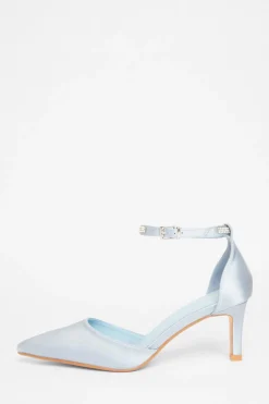 Quiz Diamante Strap Court Heels Pale Blue Outlet