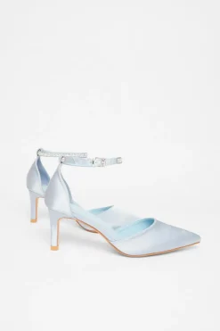 Quiz Diamante Strap Court Heels Pale Blue Outlet
