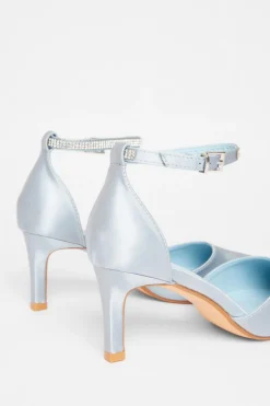 Quiz Diamante Strap Court Heels Pale Blue Outlet