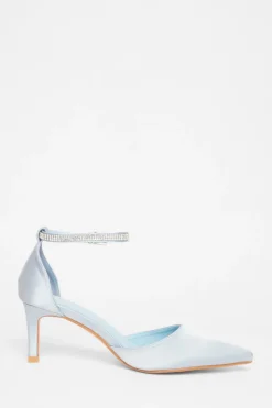 Quiz Diamante Strap Court Heels Pale Blue Outlet