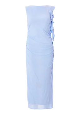 Quiz Frill Midi Dress Pale Blue Outlet