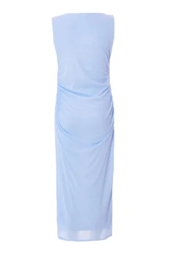 Quiz Frill Midi Dress Pale Blue Outlet