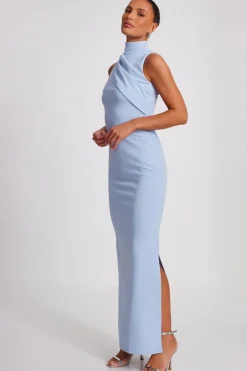 Quiz Pale Blue High Neck Maxi Dress Best