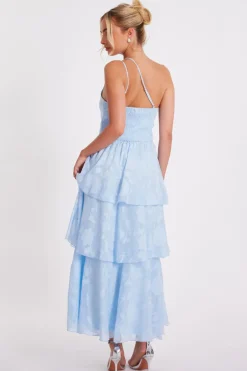 Quiz Jacquard Maxi Dress Pale Blue Discount