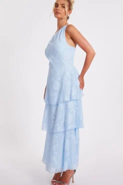 Quiz Jacquard Maxi Dress Pale Blue Discount