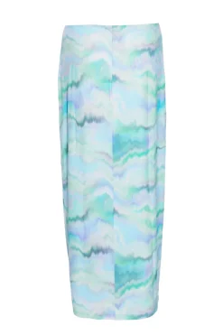 Quiz Pale Blue Marble Print Ruched Midi Skirt Clearance