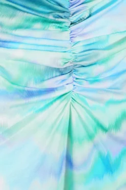 Quiz Pale Blue Marble Print Ruched Midi Skirt Clearance