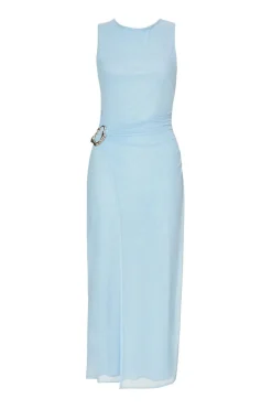 Quiz Mesh Buckle Midaxi Dress Pale Blue Discount