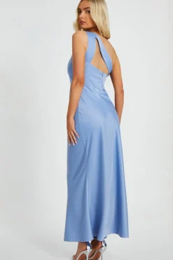 Quiz One Shoulder Midaxi Dress Pale Blue