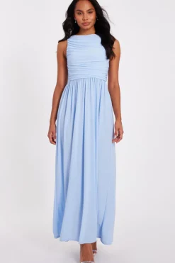 Quiz Pale Blue Ruched Midaxi Dress