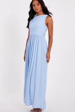 Quiz Pale Blue Ruched Midaxi Dress