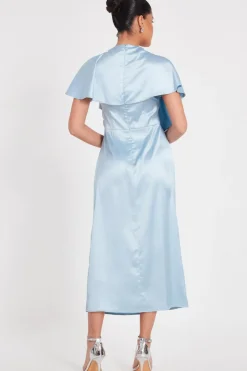 Quiz Pale Blue Satin Midi Dress Clearance