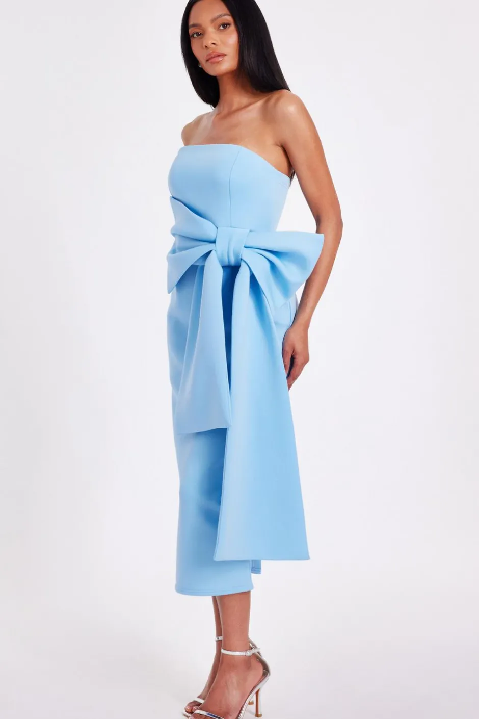 Quiz Strapless Bow Midi Dress Pale Blue Best