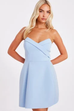 Quiz Wrap Front Mini Dress Pale Blue Online