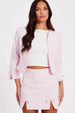 Quiz Bow Sleeve Cropped Blazer Pale Pink Online