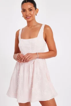 Quiz Chiffon Flower Skater Dress Pale Pink Best