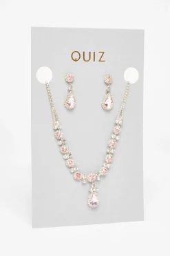 Quiz Diamante Tear Drop Set Pale Pink Online