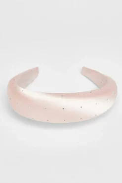 Quiz Satin Diamante Headband Pale Pink Hot