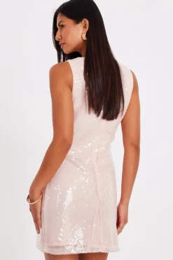 Quiz Pale Pink Sequin Mini Dress New