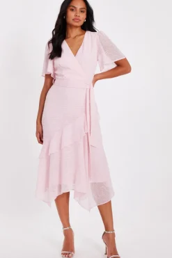 Quiz Pale Pink Textured Chiffon Midi Dress Online