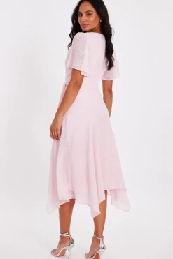 Quiz Pale Pink Textured Chiffon Midi Dress Online