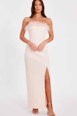 Quiz Feather Trim Midaxi Dress Peach Best