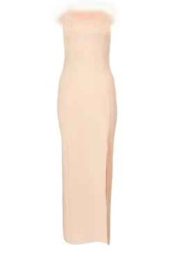 Quiz Feather Trim Midaxi Dress Peach Best