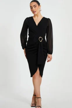 Quiz Petite Black Buckle Midi Dress Clearance