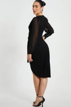 Quiz Petite Black Buckle Midi Dress Clearance