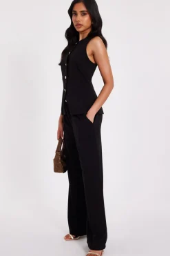 Quiz Petite Black Button Front Waistcoat Online