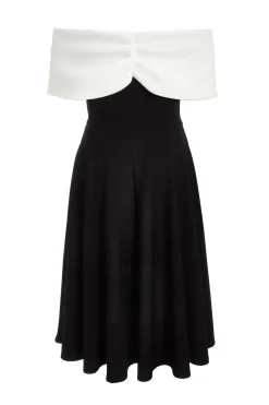 Quiz Petite Black Contrast Bardot Midi Dress