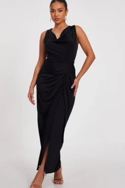 Quiz Petite Black Cowl Neck Midaxi Dress Online