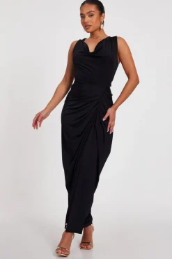 Quiz Petite Black Cowl Neck Midaxi Dress Online