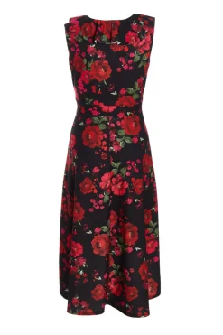Quiz Petite Black Floral Dip Hem Midi Dress