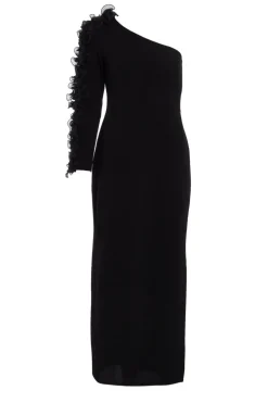 Quiz Petite Black Frill One Shoulder Maxi Dress Outlet