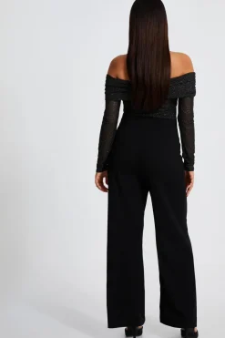 Quiz Petite Black Glitter Mesh Jumpsuit Sale