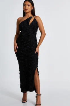 Quiz Petite One Shoulder Floral Maxi Dress Black Clearance