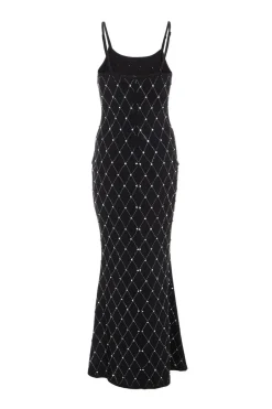 Quiz Petite Black Rhinestone Square Neck Maxi Dress